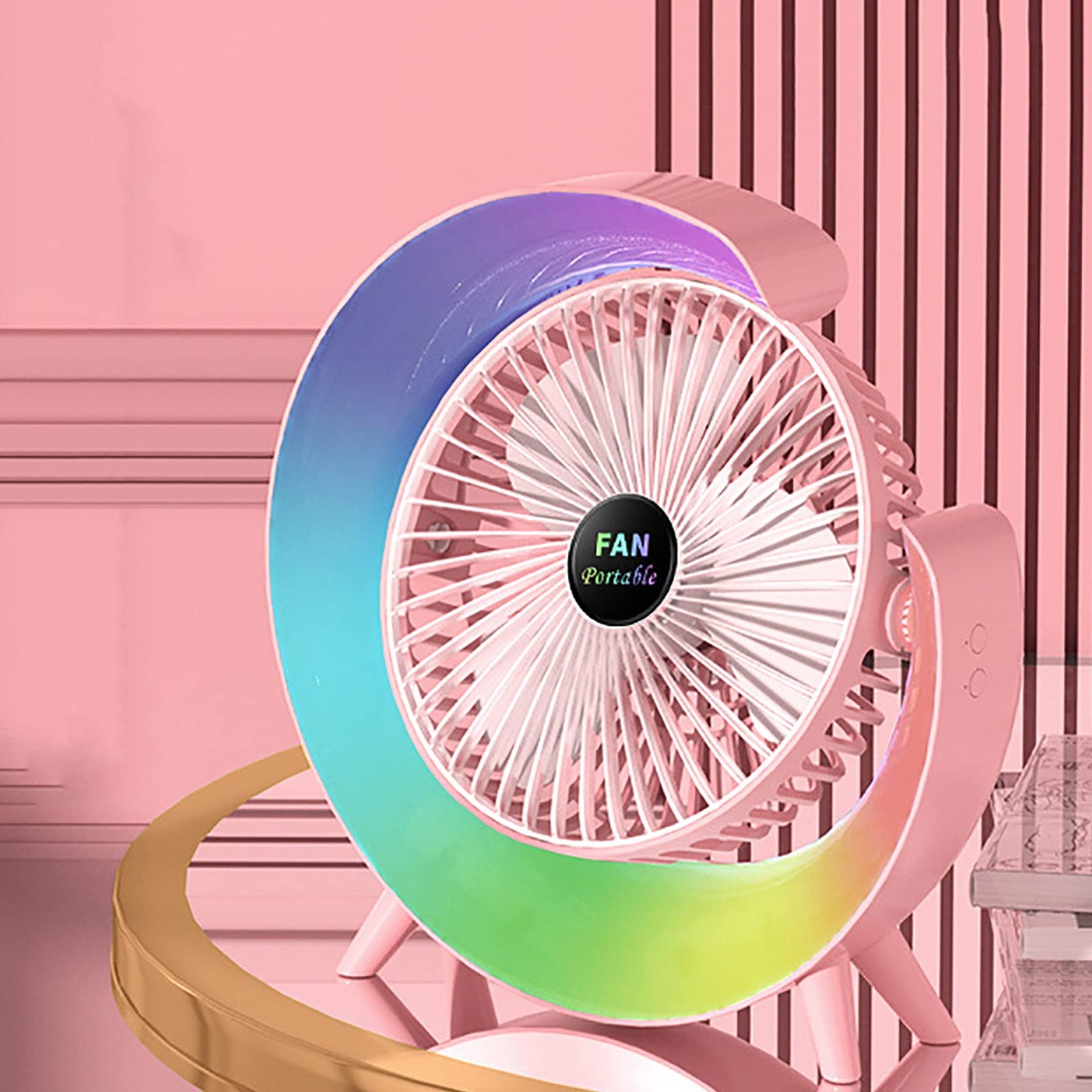Multifunctional Colorful desktop small fan, portable floor mounted fan with light, USB charging personal fan, air circulation fan, 5-light, large capacity battery Multifunctional Colorful desktop small fan, portable floor mounted fan with light, USB charging personal fan, air circulation fan, 5-light, large capacity battery